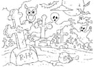 Página para colorir cemitÃ©rio de Halloween 