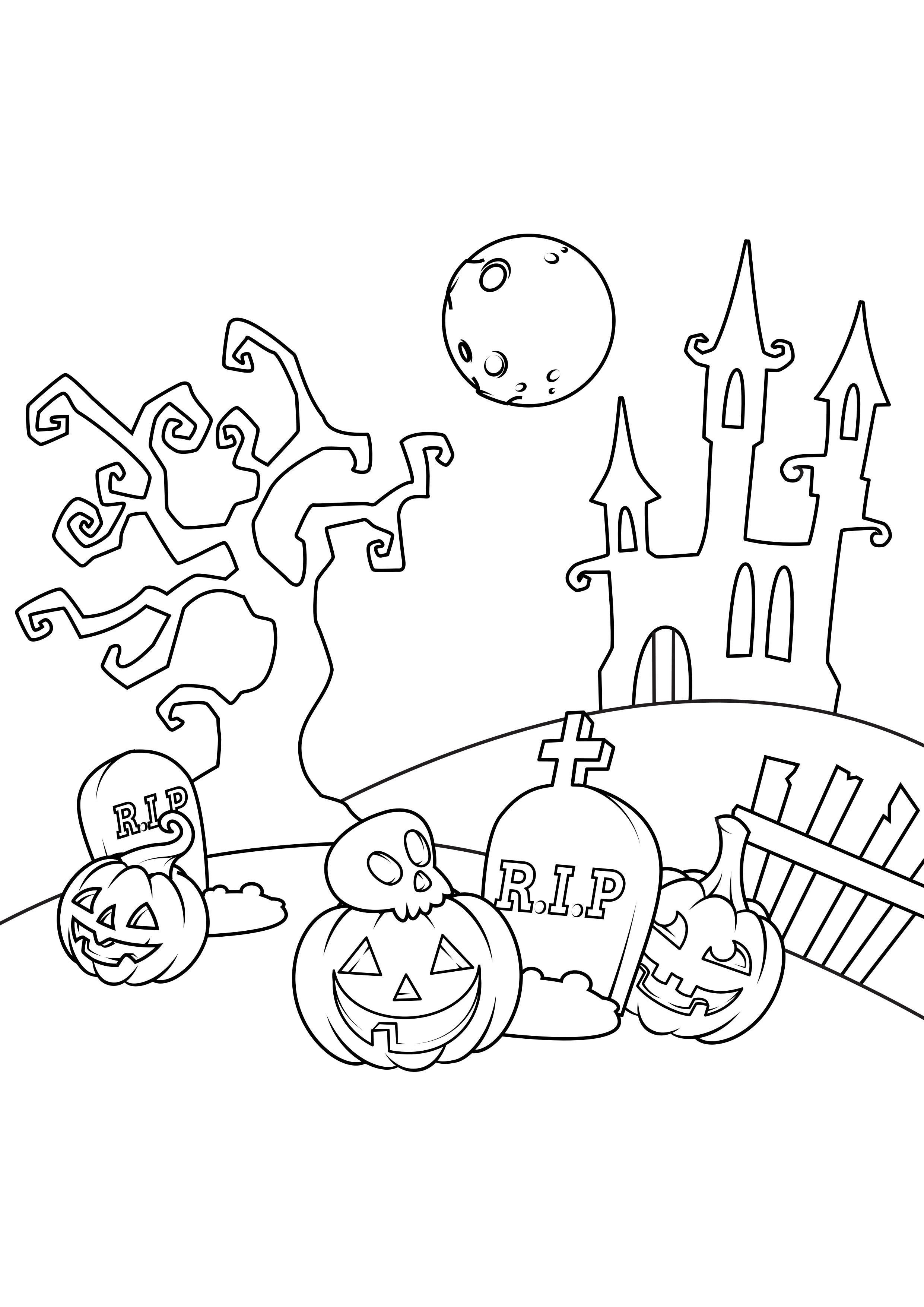 Página para colorir cena de halloween