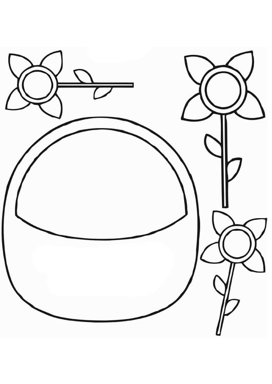 Página para colorir cesta de flores