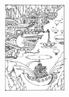 Página para colorir cidade de contos de fadas com veÃ­culos 