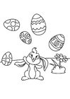 Página para colorir Coelhinho da PÃ¡scoa brinca com ovos de PÃ¡scoa