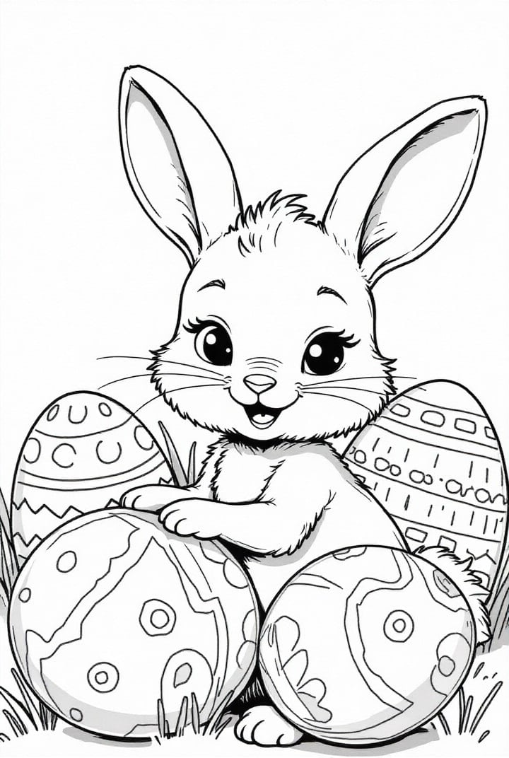 Página para colorir coelhinho da pÃ¡scoa com ovos de pÃ¡scoa