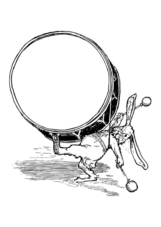 Página para colorir coelho com um tambor