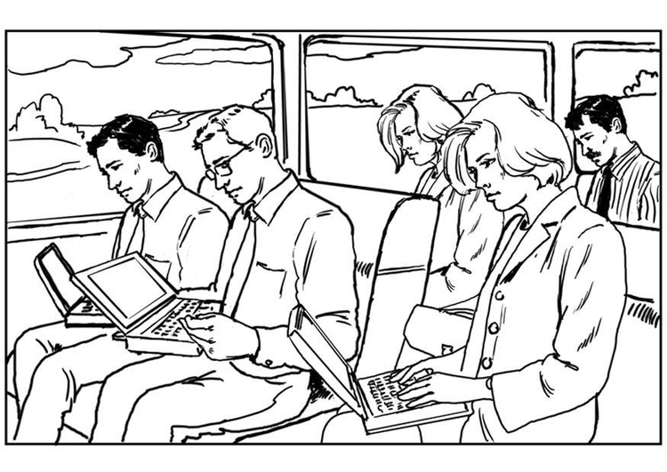 Página para colorir computadores portÃ¡teis no trem
