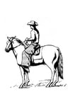 Página para colorir cowboy no cavalo 