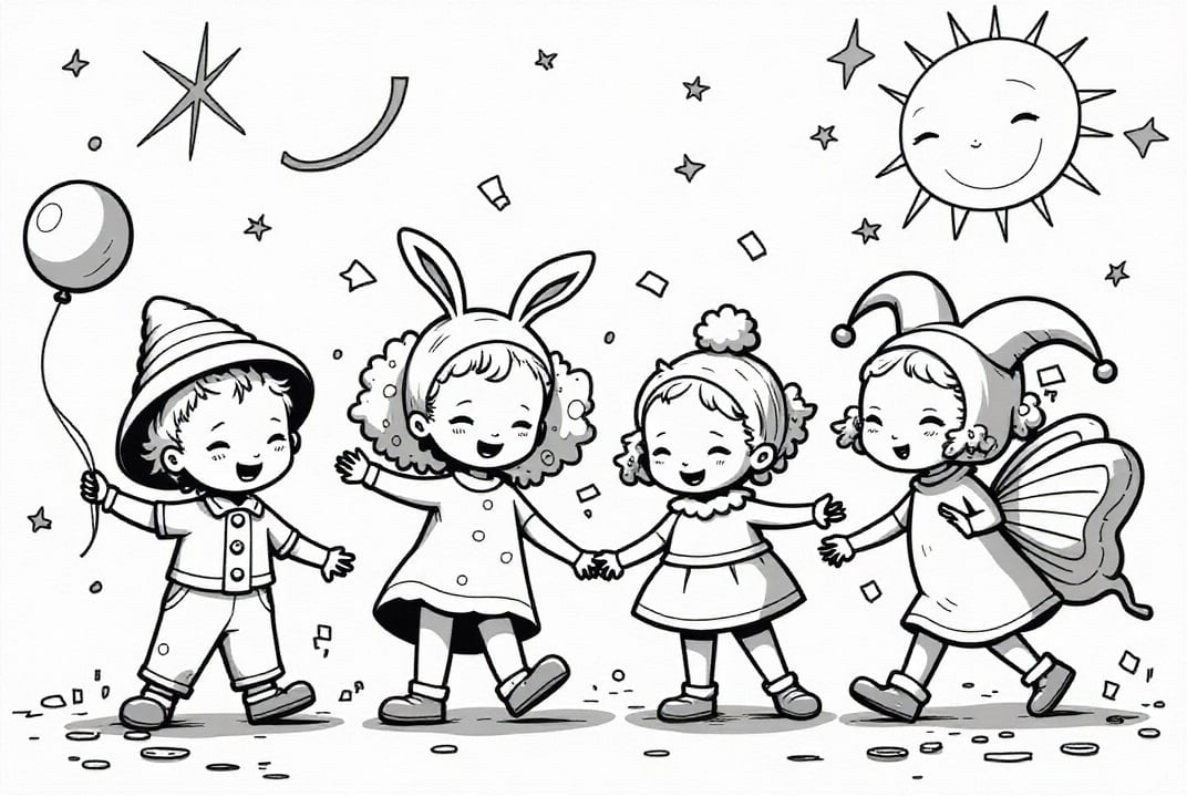 Página para colorir crianÃ§as comemoram carnaval
