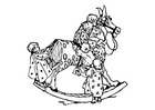 paginas-para-colorir crianças em um cavalo de balanço
