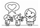 Página para colorir Dia das MÃ£es com os filhos