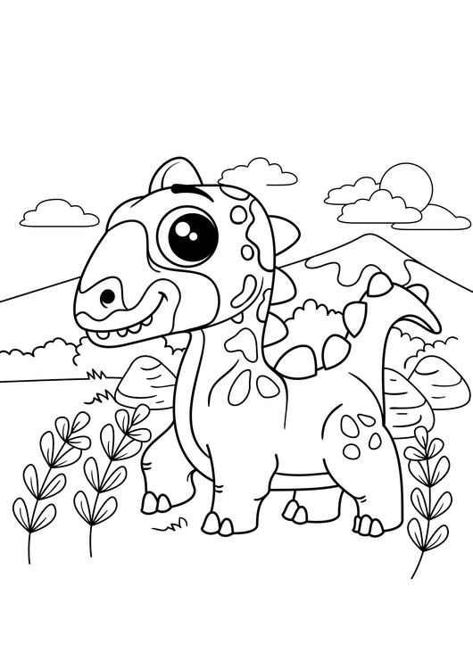 Página para colorir dinossauro em movimento