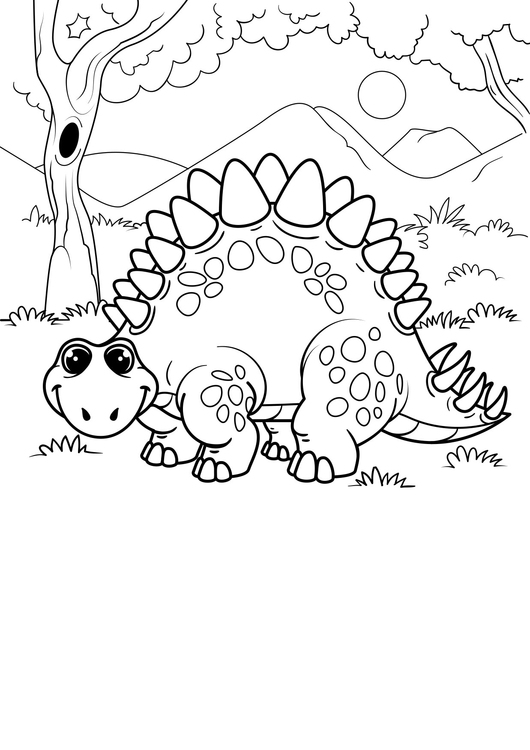 Página para colorir dinossauro na floresta