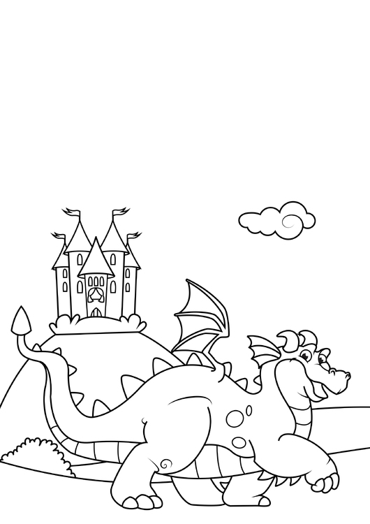 Página para colorir dragÃ£o na frente do castelo