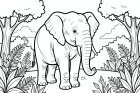 Página para colorir elefante na floresta
