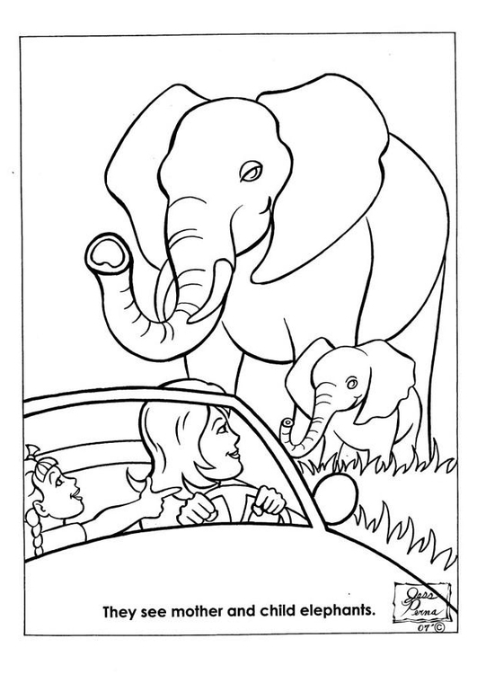 Página para colorir elefantes no pampas safari