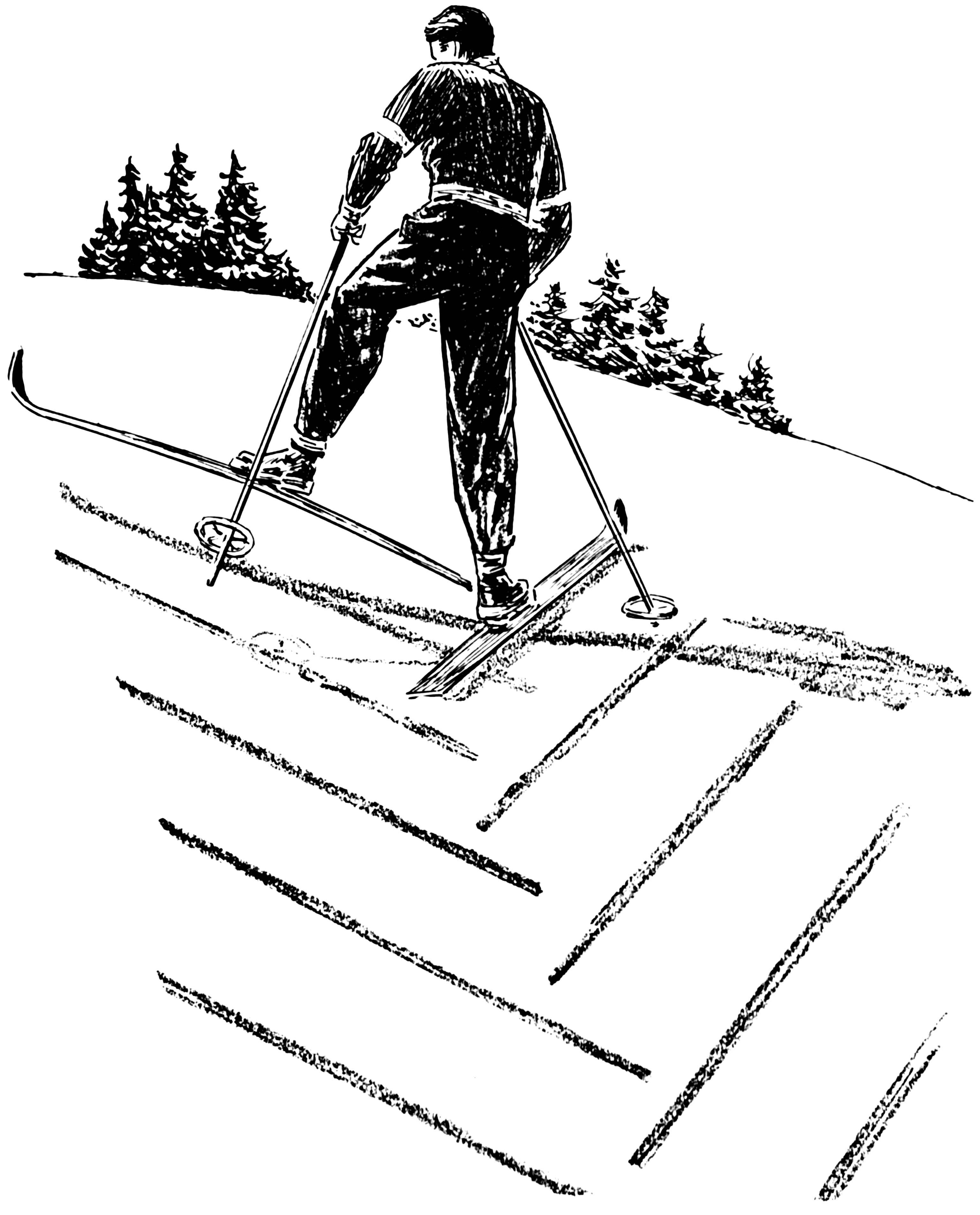 Página para colorir esquiar - subindo a montanha 
