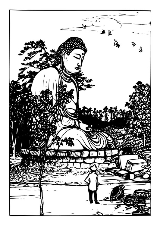 Página para colorir estÃ¡tua do Buda