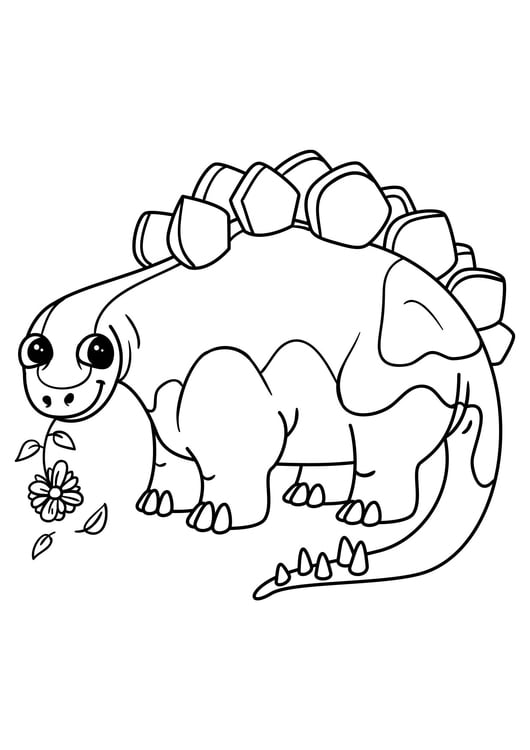 Página para colorir estegossauro com flor
