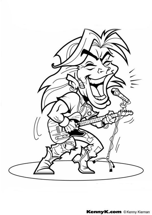 Página para colorir estrela do rock - guitarra
