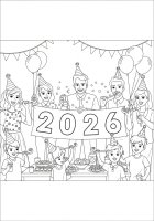 Página para colorir feliz ano novo de 2026