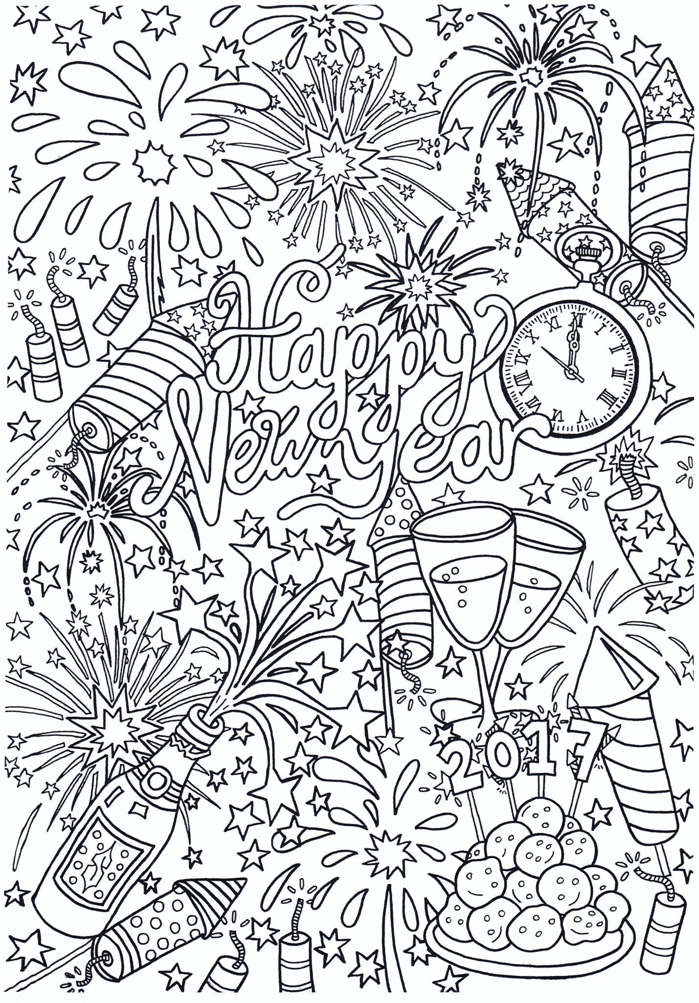 Página para colorir Feliz Ano Novo