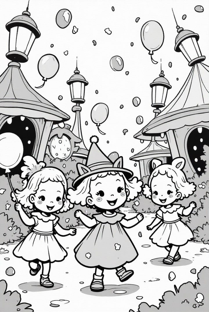 Página para colorir festa de carnaval em tendas