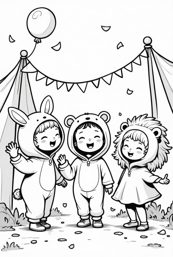 Página para colorir festa de carnaval fantasiada