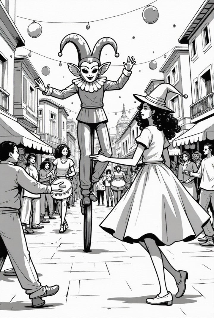 Página para colorir Festa de carnaval na cidade
