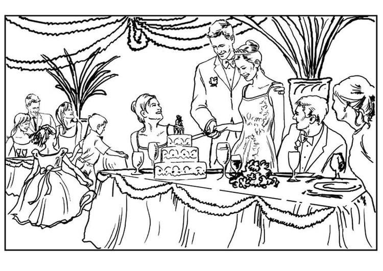 Página para colorir festa de casamento