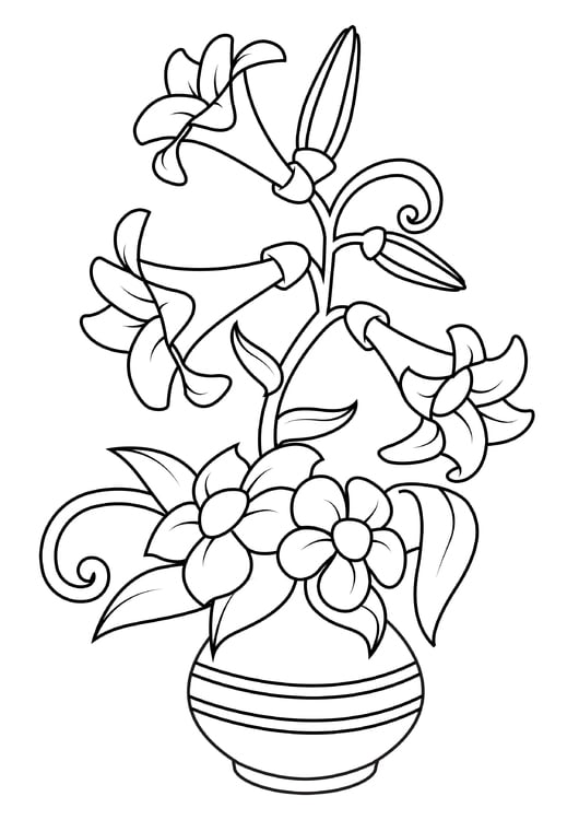 Página para colorir flores em vaso