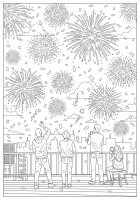Página para colorir fogos de artifÃcio no ano novo