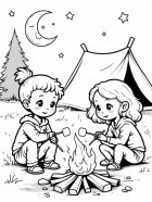 Página para colorir fogueira com marshmallows