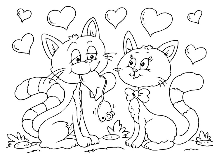 Página para colorir gatinhos apaixonados