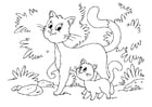Página para colorir gato com filhote 