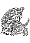Página para colorir gato com gatinho