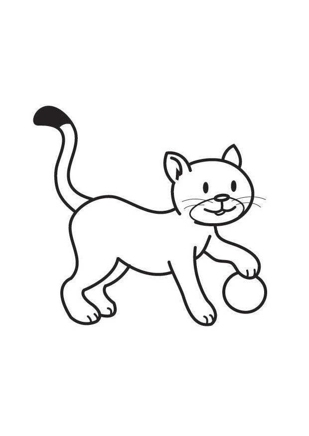 Página para colorir gato com uma bola