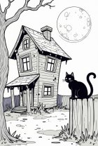Página para colorir gato preto de halloween