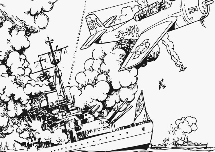 Página para colorir guerra no mar