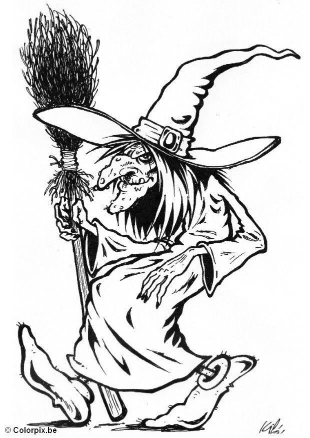 Desenho Para Colorir bruxa de Halloween - Imagens Grátis Para