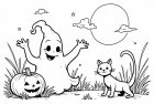 Página para colorir halloween com fantasma