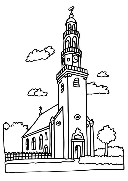 Página para colorir igreja