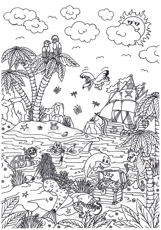 Página para colorir ilha de conto de fadas
