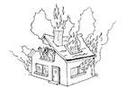 Página para colorir incêndio em casa