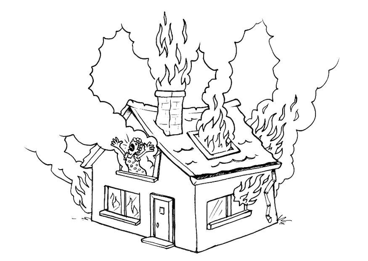 Página para colorir incÃªndio em uma casa