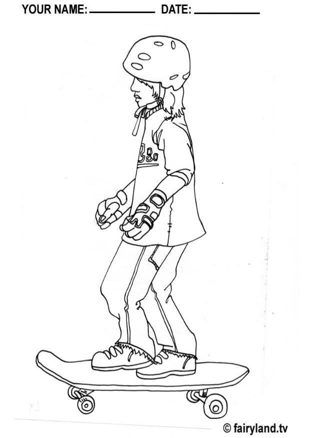 Página para colorir jovem de skate