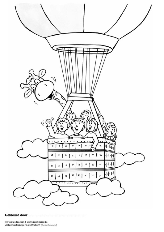 Página para colorir Juul e seus amigos em um balÃ£o de ar