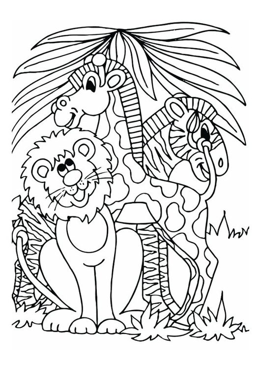 Página para colorir leÃ£o, girafa e zebra
