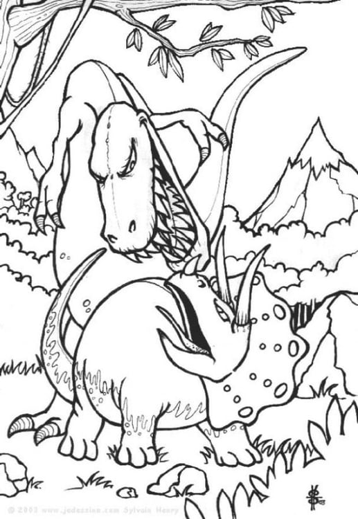 Página para colorir luta de dinossauros