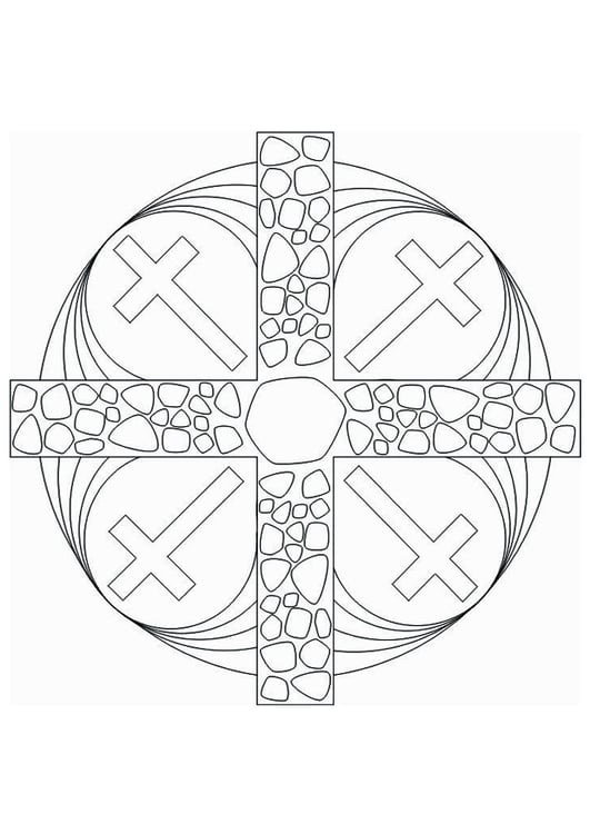 Página para colorir mandala de cruz