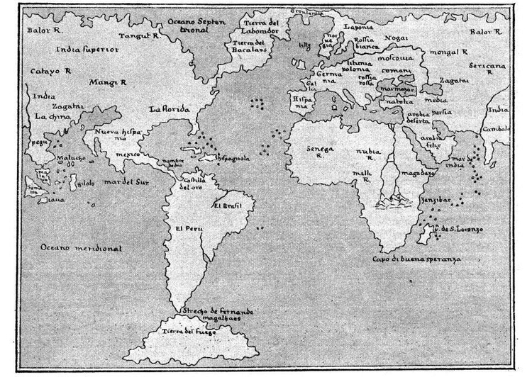 Página para colorir mapa-mundi 1548