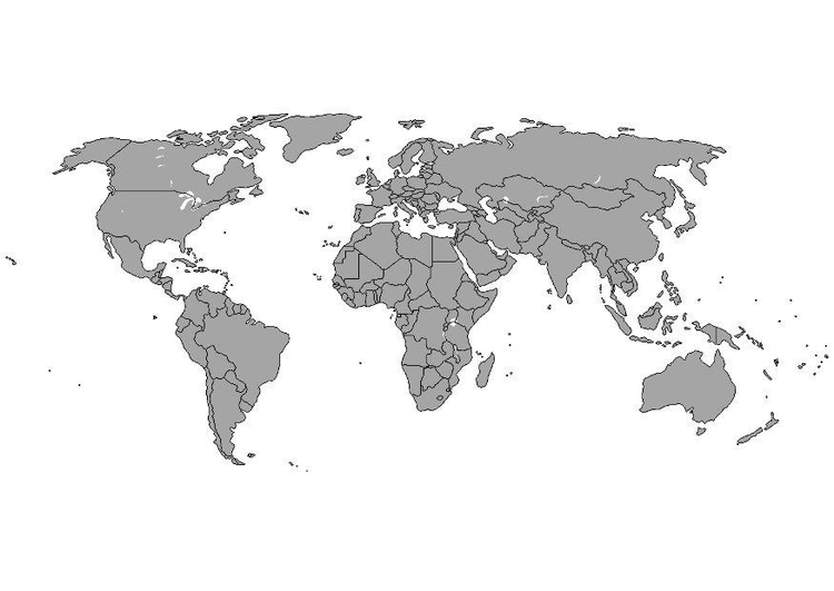 Página para colorir mapa-mÃºndi com as fronteiras 