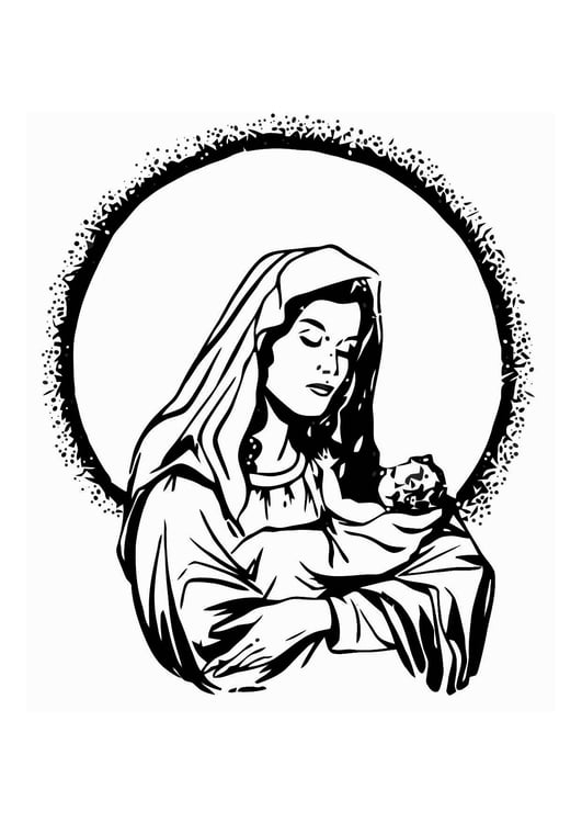 Página para colorir Maria e Jesus